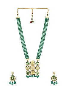 Micro Gold Finish Kundan Polki & Agate Long Necklace Set
