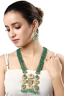 Micro Gold Finish Kundan Polki & Agate Long Necklace Set