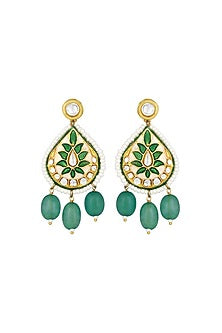 Micro Gold Finish Kundan Polki & Agate Long Necklace Set