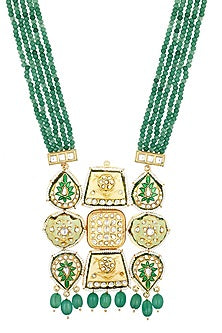 Micro Gold Finish Kundan Polki & Agate Long Necklace Set