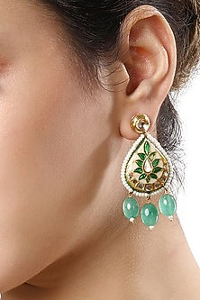 Micro Gold Finish Kundan Polki & Agate Long Necklace Set