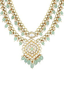 Micro Gold Finish Kundan Polki & Agate Long Necklace Set