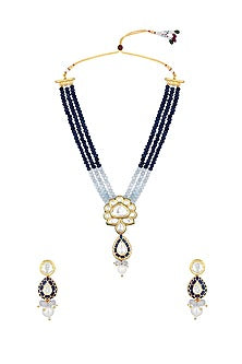 Micro Gold Finish Agate & Onyx Long Necklace Set