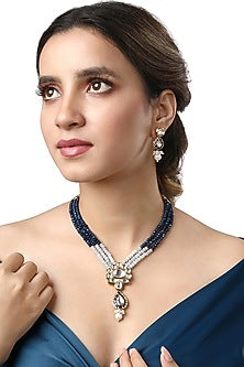 Micro Gold Finish Agate & Onyx Long Necklace Set