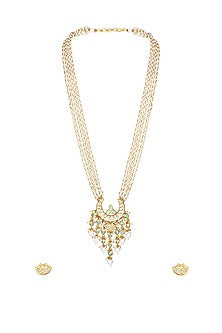 Micro Gold Finish Kundan Polki & Pearl Long Necklace Set
