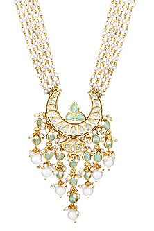 Micro Gold Finish Kundan Polki & Pearl Long Necklace Set