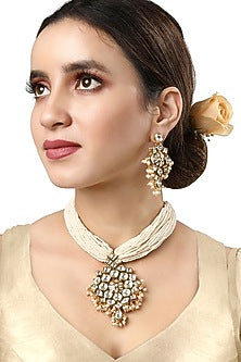 Micro Gold Finish Kundan Polki & Agate Choker Necklace Set