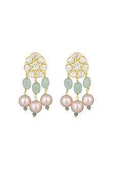 Micro Gold Finish Shell Pearl & Kundan Polki Long Necklace Set