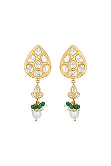 Micro Gold Finish Kundan Polki & Onyx Long Necklace Set