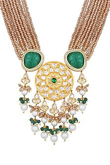 Micro Gold Finish Kundan Polki & Onyx Long Necklace Set
