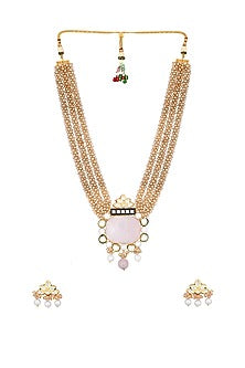 Micro Gold Finish Kundan Polki & Agate Long Necklace Set