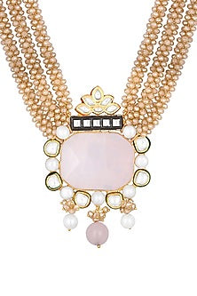 Micro Gold Finish Kundan Polki & Agate Long Necklace Set