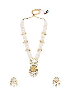 Micro Gold Finish Kundan Polki & Agate Long Necklace Set