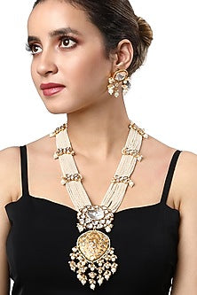 Micro Gold Finish Kundan Polki & Agate Long Necklace Set