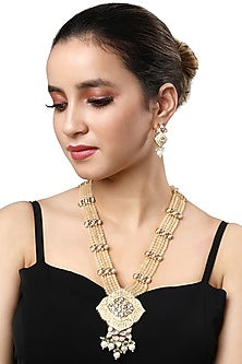 Micro Gold Finish Agate Long Necklace Set