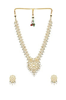 Micro Gold Finish Kundan Polki & Agate Long Necklace Set