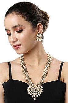 Micro Gold Finish Kundan Polki & Agate Long Necklace Set