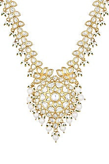 Micro Gold Finish Kundan Polki & Agate Long Necklace Set