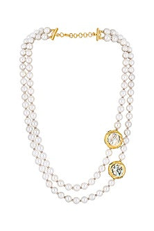 White Finish Shell Pearl Long Necklace Set