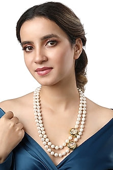 White Finish Shell Pearl Long Necklace Set