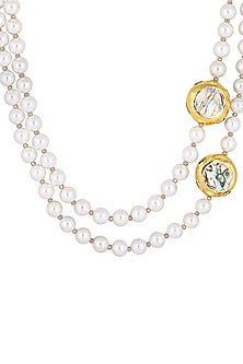 White Finish Shell Pearl Long Necklace Set