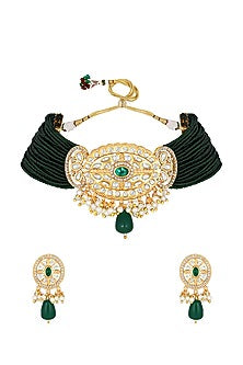 Gold Finish Kundan Polki & Agate Choker Necklace