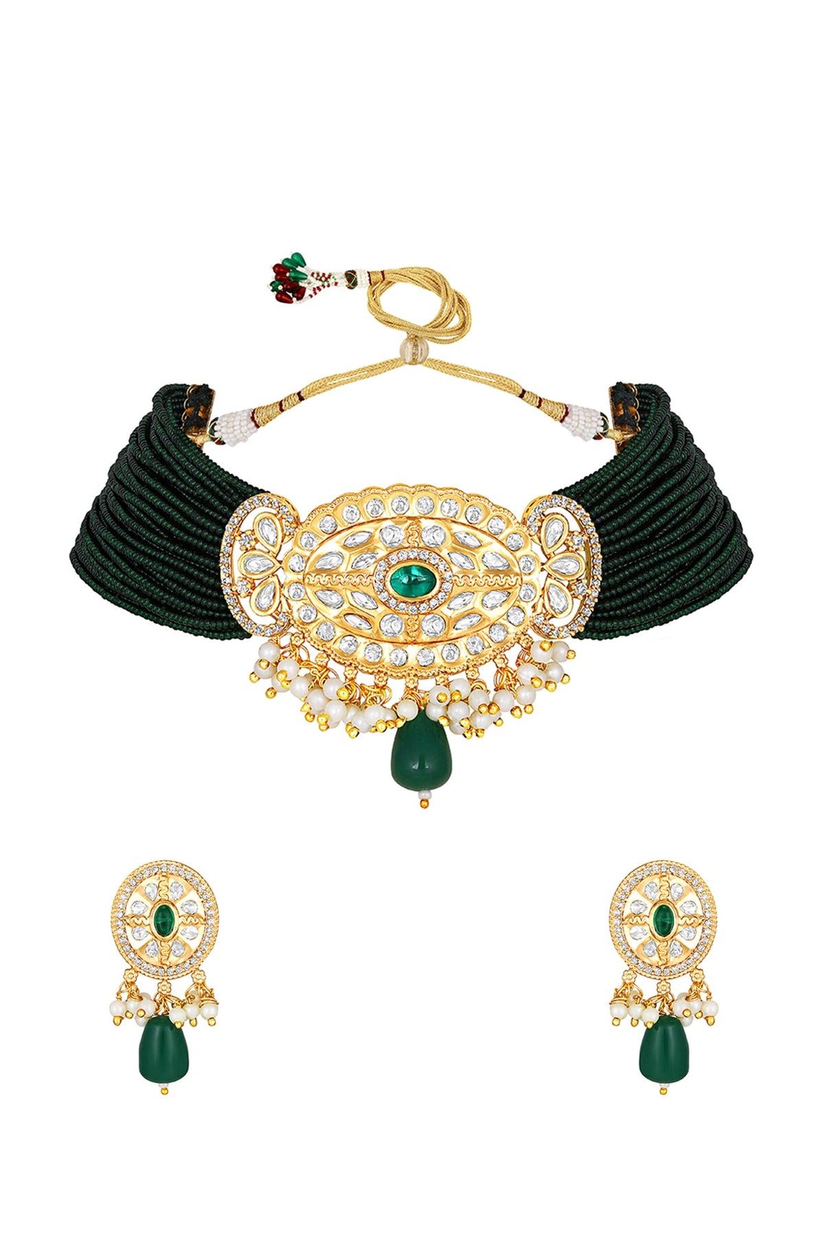 Gold Finish Kundan Polki & Agate Choker Necklace