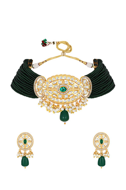 Gold Finish Kundan Polki & Agate Choker Necklace