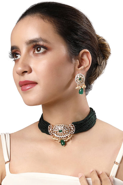 Gold Finish Kundan Polki & Agate Choker Necklace