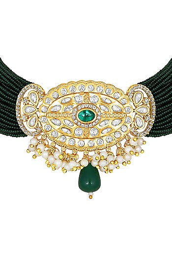 Gold Finish Kundan Polki & Agate Choker Necklace
