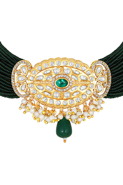 Gold Finish Kundan Polki & Agate Choker Necklace