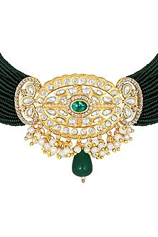 Gold Finish Kundan Polki & Agate Choker Necklace