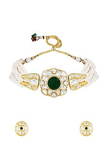 Gold Finish Kundan Polki & Agate Choker Necklace