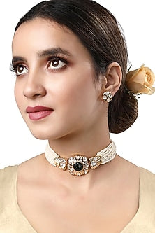 Gold Finish Kundan Polki & Agate Choker Necklace