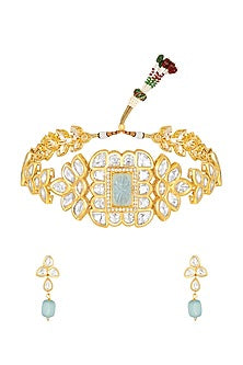 Gold Finish Kundan Polki & Agate Choker Necklace