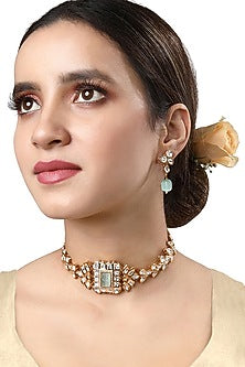 Gold Finish Kundan Polki & Agate Choker Necklace