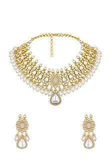 Gold Finish Kundan Polki Choker Necklace Set
