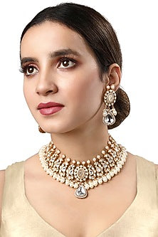 Gold Finish Kundan Polki Choker Necklace Set