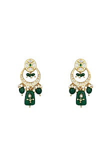 Gold Finish Kundan Polki Dangler Earrings