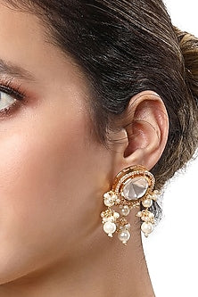Gold Finish Kundan Polki Dangler Earrings