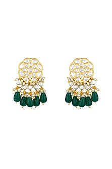 Gold Finish Kundan Polki & Onyx Tumble Dangler Earrings