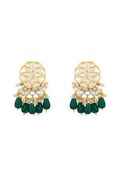 Gold Finish Kundan Polki & Onyx Tumble Dangler Earrings