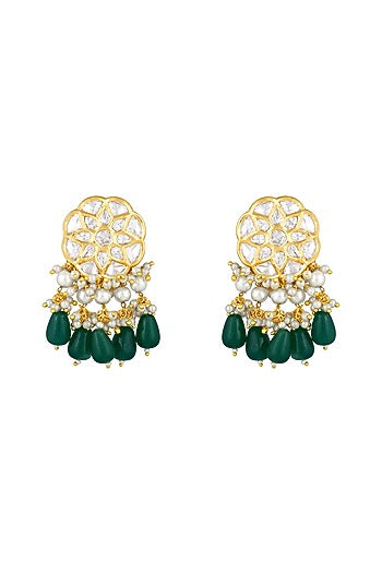 Gold Finish Kundan Polki & Onyx Tumble Dangler Earrings