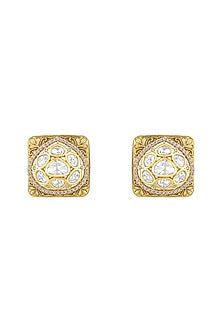 Two Tone Finish Kundan Polki Stud Earrings