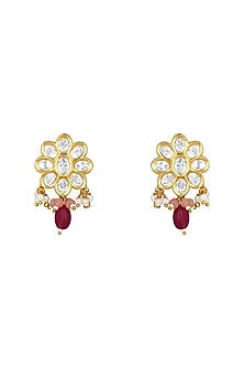 Gold Finish Kundan Polki Dangler Earrings