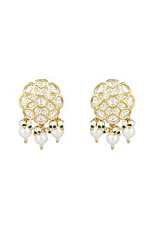 Gold Finish Kundan Polki Dangler Earrings
