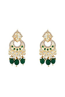 Gold Finish Kundan Polki Chandbali Earrings