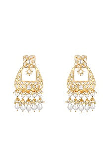 Gold Finish Kundan Polki Chandbali Earrings