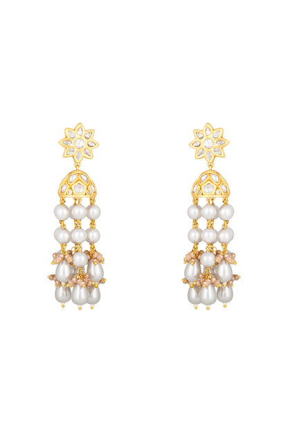 Gold Finish Kundan Polki Dangler Earrings