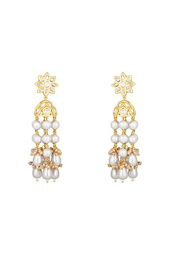 Gold Finish Kundan Polki Dangler Earrings